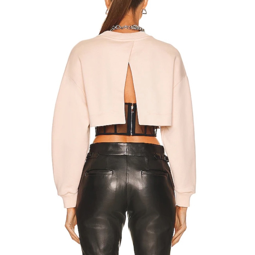 Alexander McQueen Tea Rose Pink Cropped Corset Sweatshirt Top IT 36 US 0 NWT - Picture 3 of 11